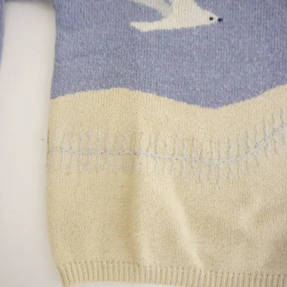 Vintage White Stag Blue Ivory Seagull Bird Scenic Crewneck Knit Sweater M - Picture 6 of 10